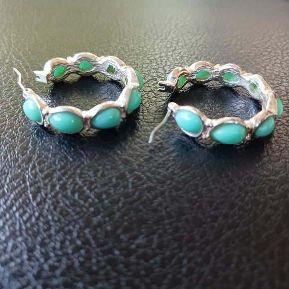 Vintage Napier Earrings Silvertone with Blue Green Stones - Picture 13 of 16